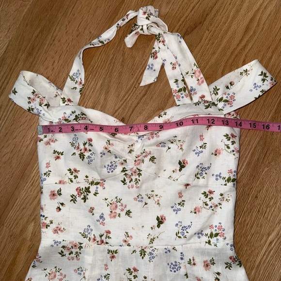 LIKE NEW Reformation 100% Linen Stanford Mini Dress White Floral Size 4 - Picture 8 of 12